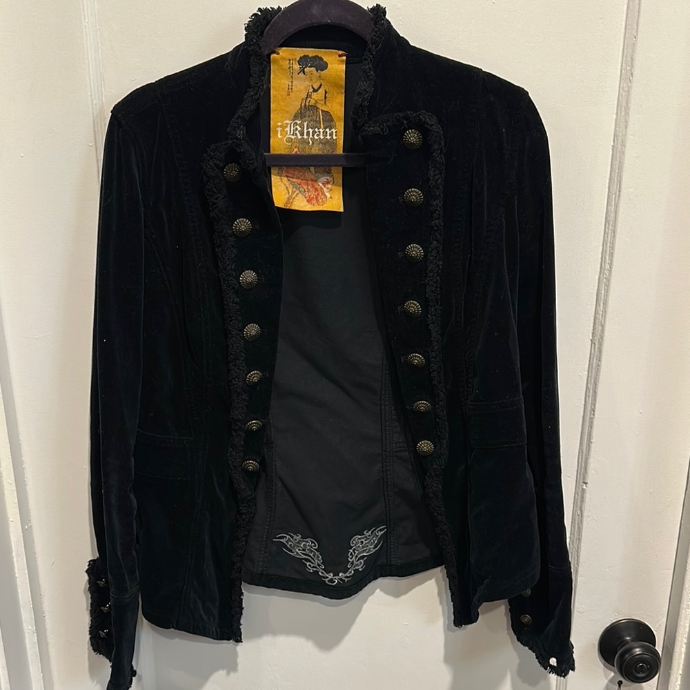 Black Velvet Military Blazer with Decorative Details